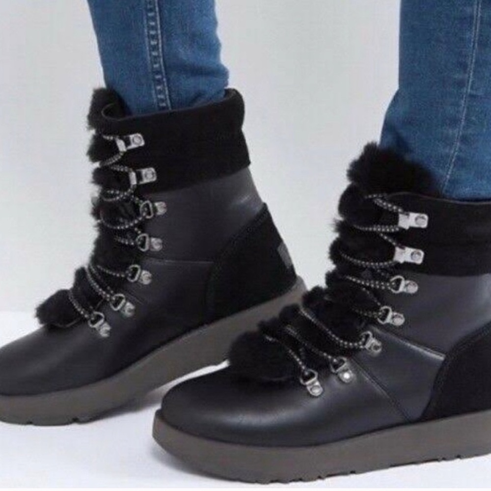 UGG VIKI Black Winter Boots with Fur Trim